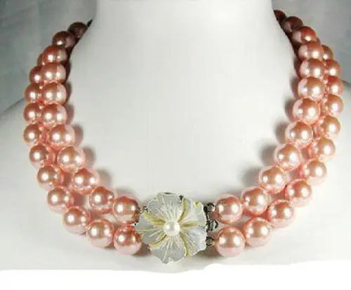 

Hot! 2 Rows Real Pink Pearl Shell Flower Clasp Necklace RT7Y8TY7 ##a #a