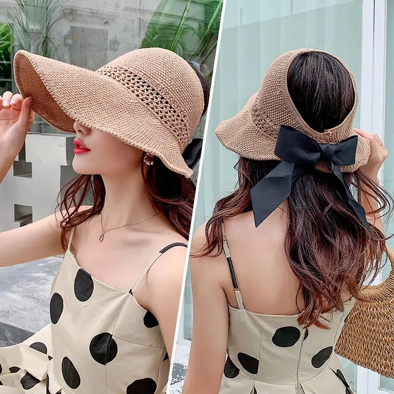

2019 Women Summer fold straw hat big wide brim bowknot of beach hat sun cap holiday seaside fashion recreational for ladies