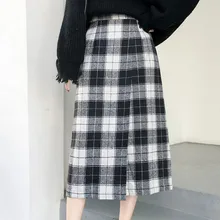 Осенне-зимняя женская клетчатая юбка, Новая Винтажная юбка в английском стиле, Женская мода, прямой с высокой талией, юбки для женщин s