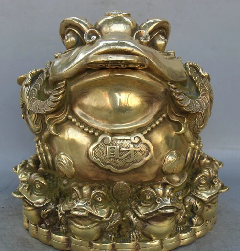 

JP S0524 4" Chinese Brass Folk Wealth Money animal Golden Toad Spittor sculpture Statue Discount 35%