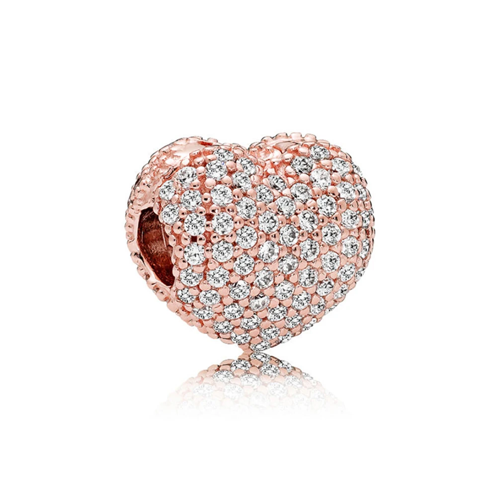 

NEW 100% 925 Sterling Silver 1:1 Genuine Gem 781427CZ ROSE PAVE OPEN MY HEART CLIP Fit DIY Bracelet Original Women Wedding