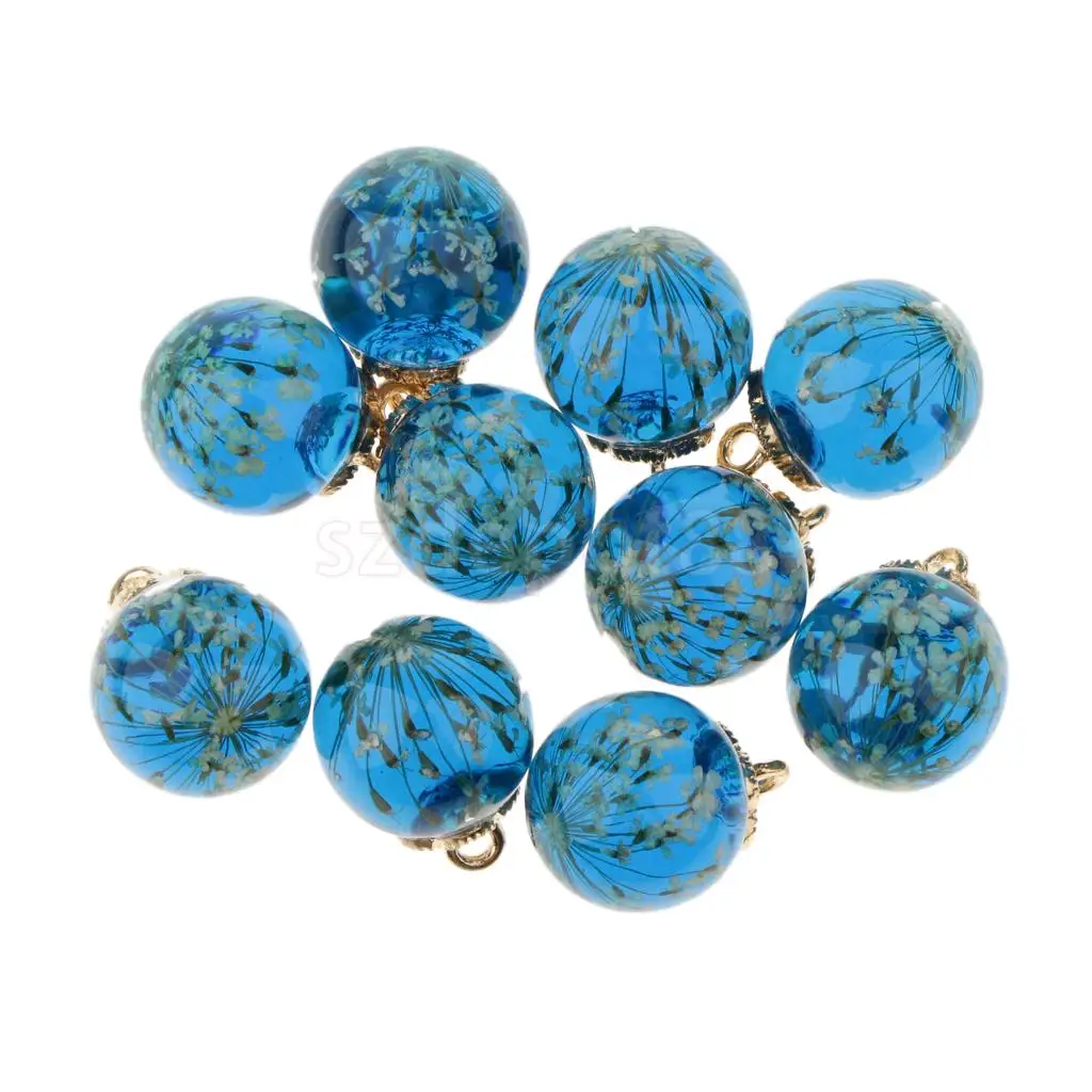 10pcs Dried Flower Glass Ball Pendant with Flower Cap DIY Earring Dangle Craft Findings Loose Beads