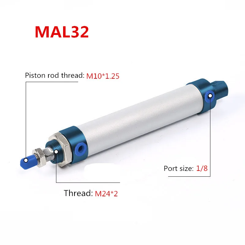 

Free shipping MAL Series Mini Pneumatic Cylinder 32mm bore 25mm-500mm Stroke Double Acting Aluminum Alloy Air Cylinder