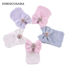 Шапка для новорожденных; вязаная шапка для малышей; сезон весна-осень; шапочка для мальчиков и девочек; Bebe; хлопковая шапка для больниц с бантом и кристаллами