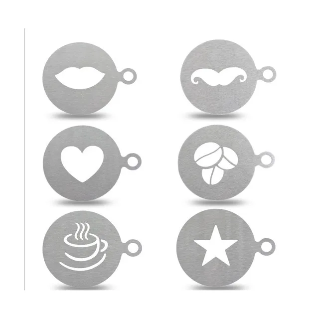 

6Pcs/set Stainless steel drawing mould coffee powder printing pattern template flower coffee spray pattern