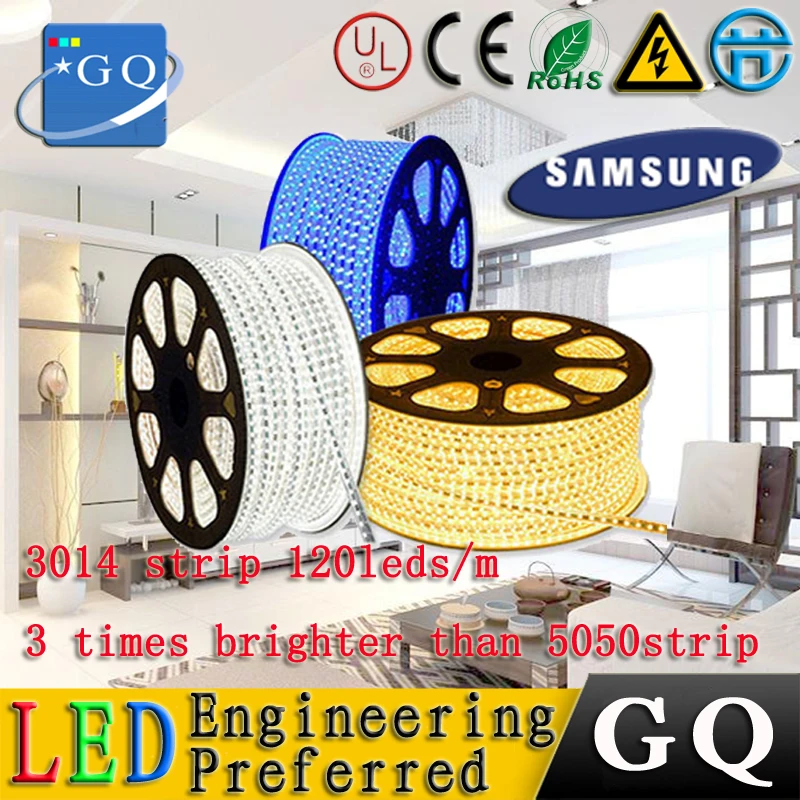 

factory sale 3014 LED strip light white / warm LED ribbon lamp led tape string ribbon bundle 220v - 240v 120 leds/m Waterproof