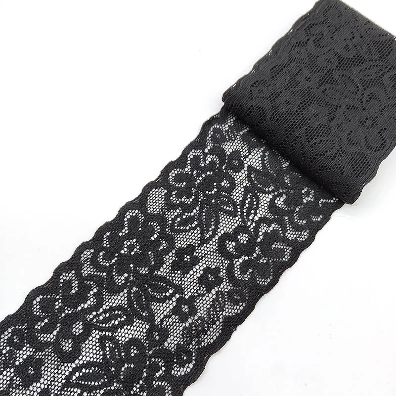 

New High Quality 1Yard Flower Pattern Black Elastic Lace Fabric Ribbon Lace Trim Ribbon Diy Craft Fabric African Fabrics Stretch