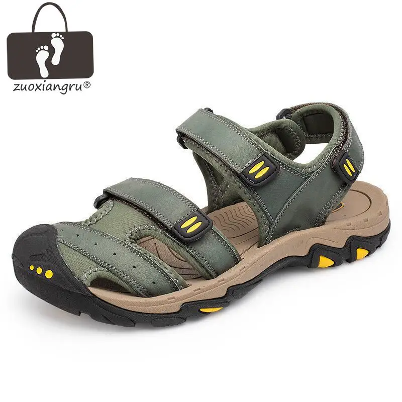 

New Fashion Summer Shoes Cow Leather Men Sandals Mens Casual Shoes Non-slip Rubber Soles Beach Shoes Plus Size 38 ~ 47
