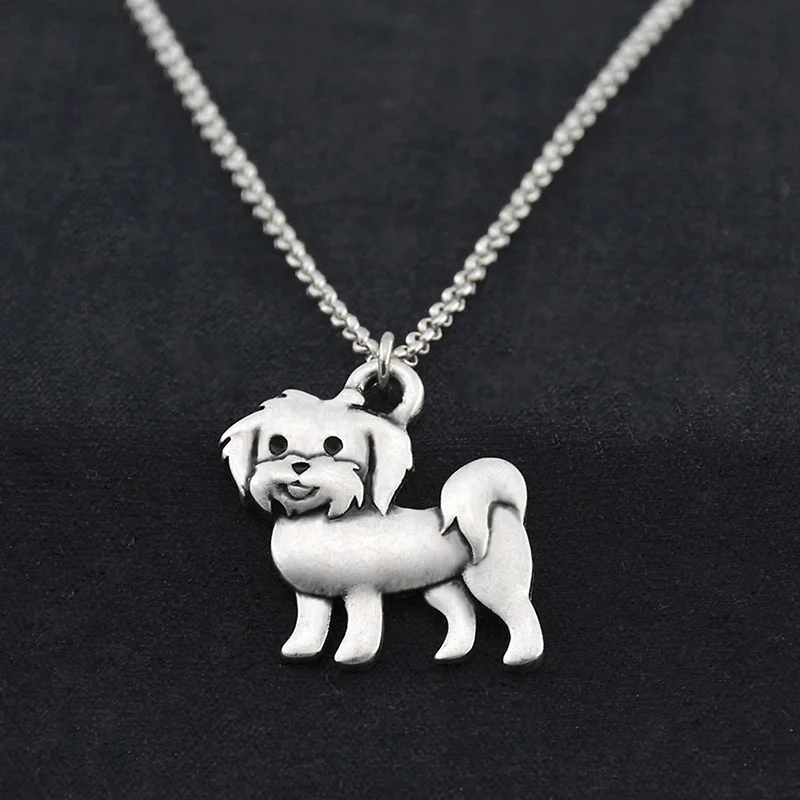 Vintage Silver Boho Maltese Dog Charm Pendant Choker Necklace Long Stainless Steel Chain Men For Women Men Jewelry Gift Gothic - Image 2