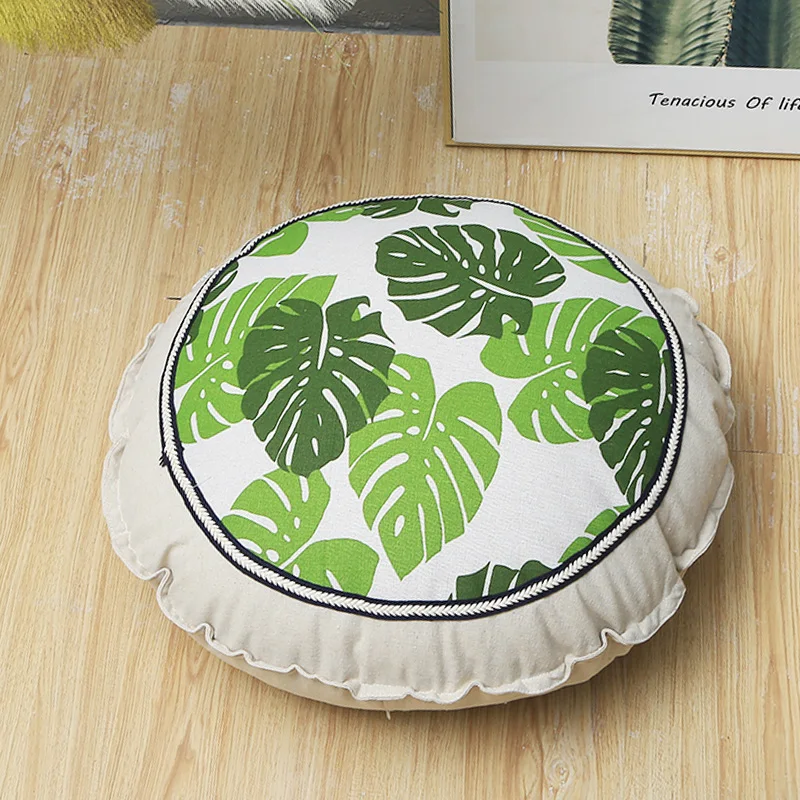 Tatami Round Cushion Japanese Style Cotton Linen Pastoral Floral Chair Cushion Printed Washable Pillow Meditation Sofa Cushion 