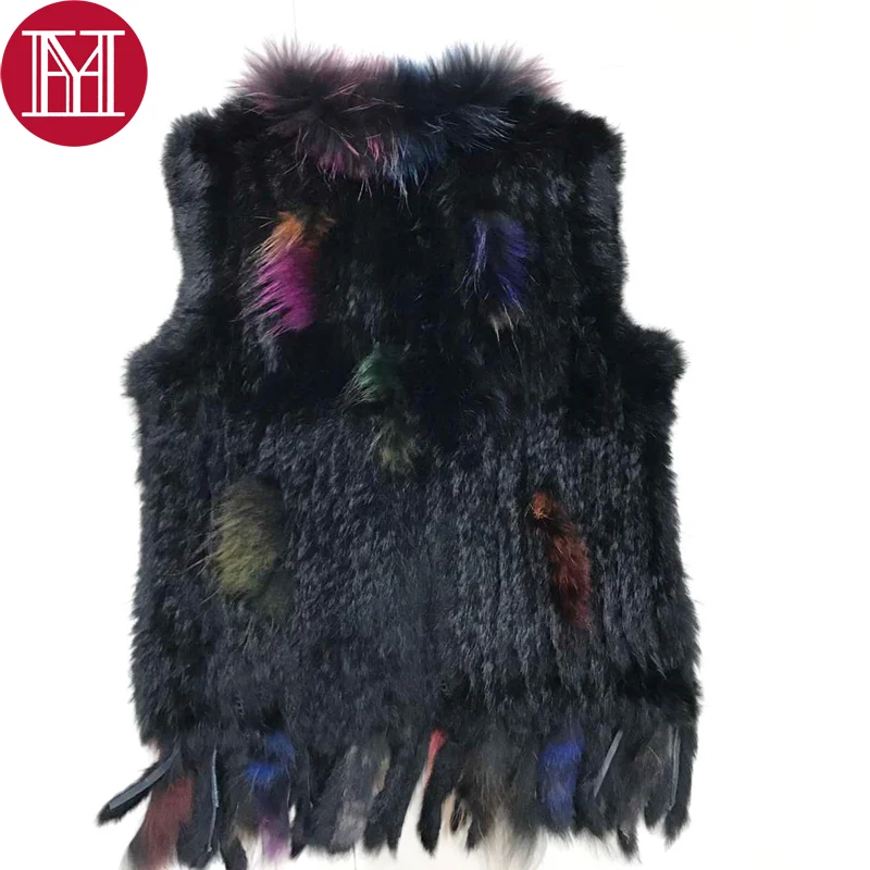 Col Manches Sans Coloré Avec De Bonne Lapin Picture 2017 Laveur Nouveau Style Tricoté Fourrure Qualité Naturel Réel Gilet Manteau Raton Color TWBA7x