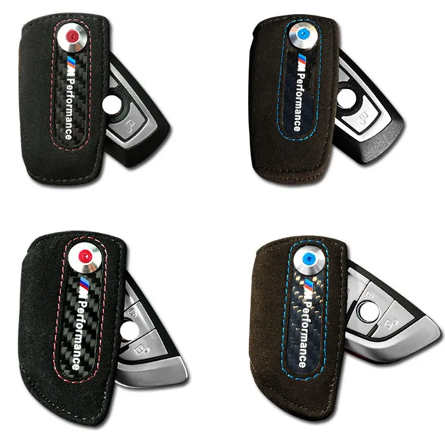 leather carbon fiber key ring holder keychain cover m emblem key