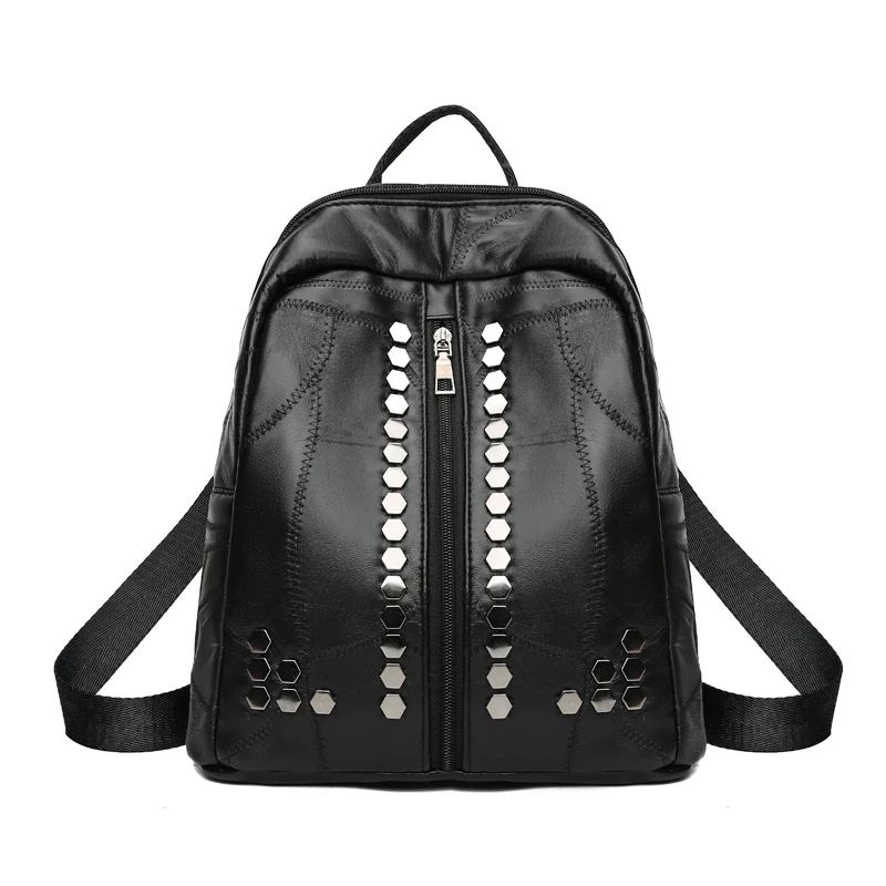 

Dropshipping Small Women Backpacks Rivet Zipper Pu Leather Student Backpack Fashion Bag Girls Women's Backpack