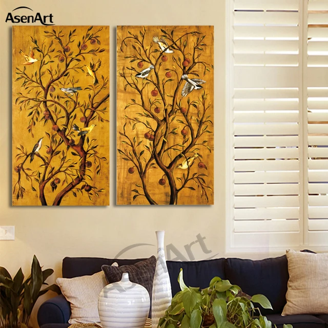 Set di 2 pezzi uccelli sull'albero pittura dipinti Vintage per soggiorno  quadri moderni su tela stampe su tela immagine da parete senza cornice -  AliExpress