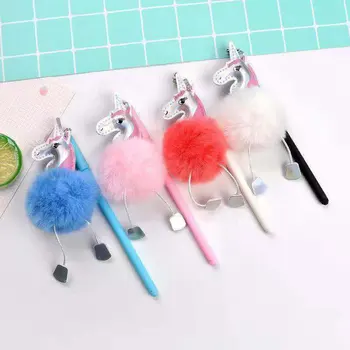 

1pcs Gel Pens Cartoon Pendant hair Unicorn black colored gel-inkpens for writing Cute stationery office school supplies