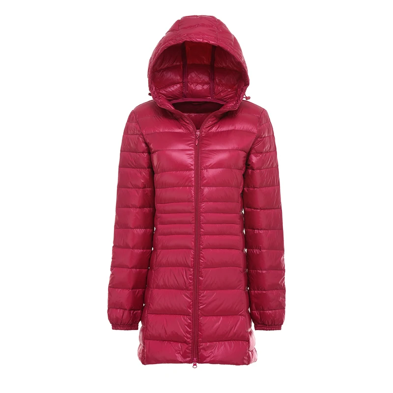 Женский ультра-светильник, куртка с капюшоном, женская зимняя куртка, тонкая парка с длинным рукавом, на молнии, длинное пальто размера плюс 6XL - Цвет: rose Red