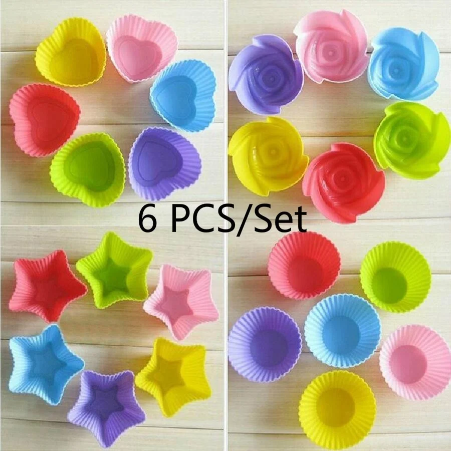 

6 PCS/Set Silicone Cupcake Baking Molds Cup Set Kitchen Craft Tool Bakeware Pastry Tools Cake Mold