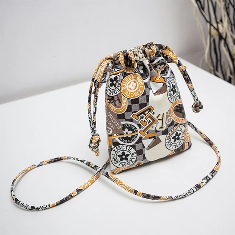 Mini String Strap Crossbody Printed Bags Student Money Pocket Purse Girl Bagin Drawstring Bags