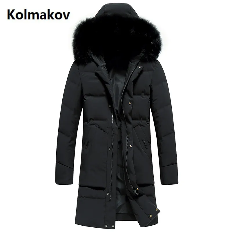 KOLMAKOV новые модные мужские пальто с капюшоном, сохраняющие тепло, уплотненные пуховики из 90% белого утиного пуха, мужские зимние куртки
