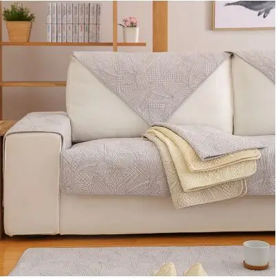 Двусторонняя хлопковая подушка для дивана 3D Цветочный узор вышивка sofacover простой современный нескользящий чехол для дивана четыре сезона универсальный - Цвет: Bflower light gray