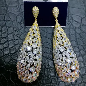 

GODKI Famous Waterdrop Long Dangle Earring Trendy Cubic Zircon Wedding Engagement Party Dubai Gold Earring for women 2019