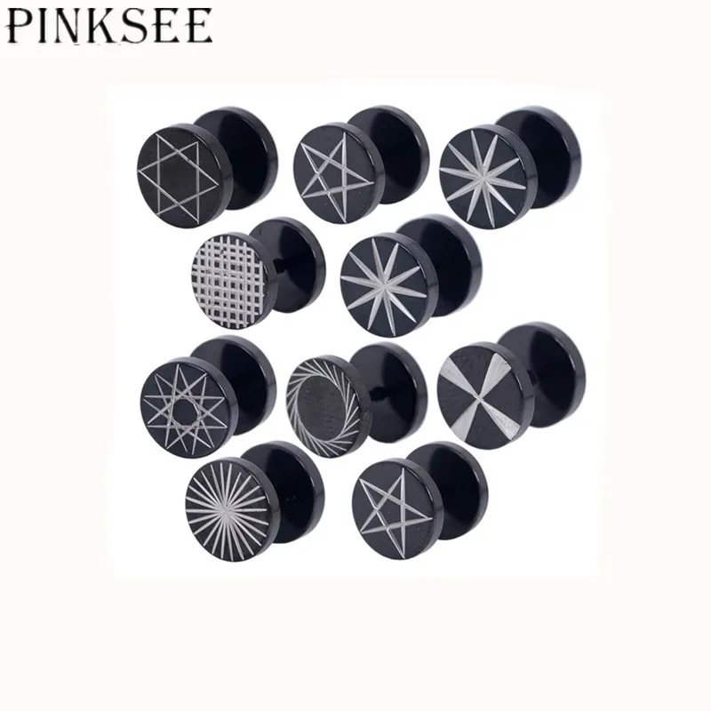 

PINKSEE Black Stainless Steel Acrylic Fake Cheater Ear Plugs Ear Piercing Jewelry Punk Style Body Piercings Jewelry