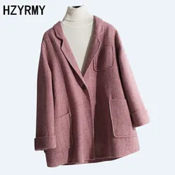Hzyrmy Otoño Nueva Mujer de Cachemira de Doble Cara Abrigo de Lana Suelta Corto Invierno Sólido Color Cálido Grueso Lana Chaqueta Femenina Hzyrmy Otoño Nueva Mujer de Cachemira de Doble Cara Abrigo de Lana Suelta Corto Invierno Sólido Color Cálido Grueso Lana Chaqueta Femenina