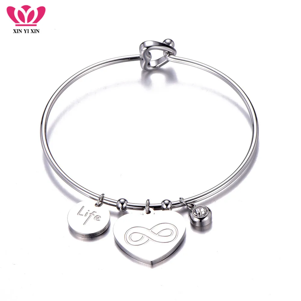 

Fashion Infinite Love Heart Charms Bracelet Stainless Steel Bangle Women Punk Trendy Bangle for Lover Crystal Fashion Jewelry