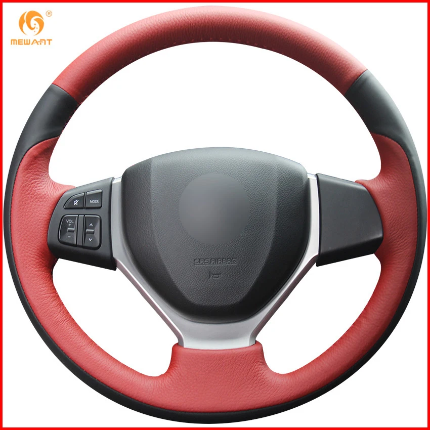 MEWANT Black Suede Red Marker Car Steering Wheel Cover for Mitsubishi