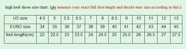 high heel size chart