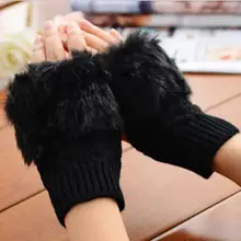 Шерстяные женские перчатки без пальцев из кроличьего меха, вязаные шерстяные варежки, зимние перчатки на запястье, мягкие теплые Вязаные рукавички, зимние женские