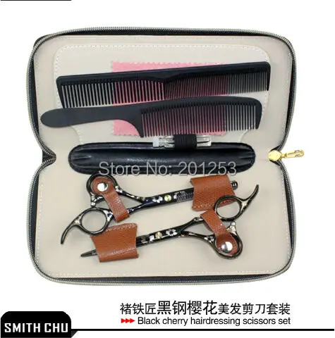 

Smith Chu 5.5 Inch Black Hair Scissors for Barbers Salon Hairdressing Cutting & Thinning Shear Suit Sakura Pattern LZS0101