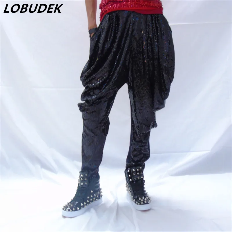 Men Hip Hop Rock Dance Harem Pants Bright Sequins Tide Pencil Pants