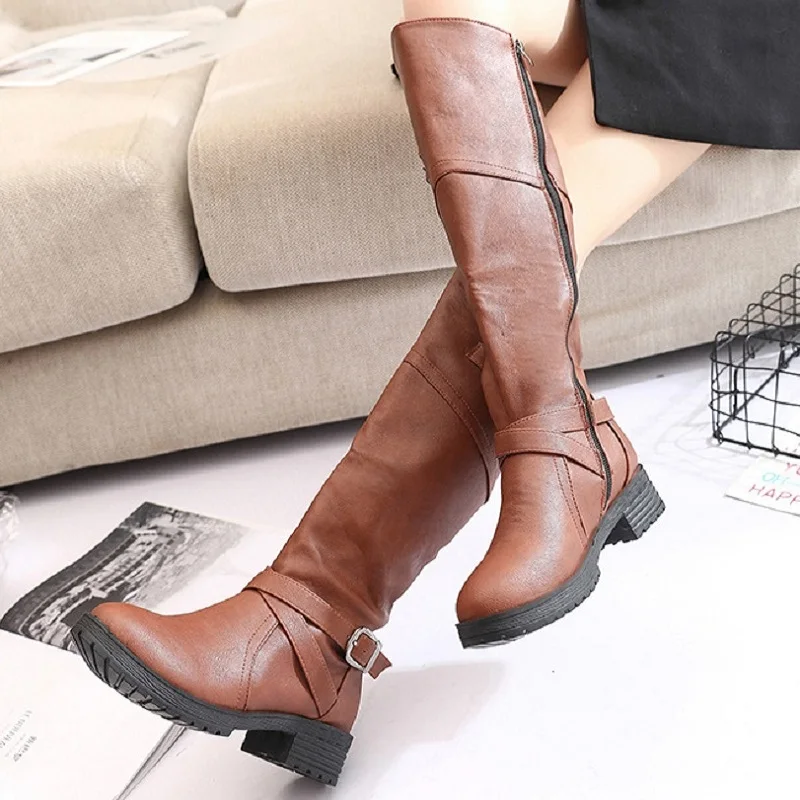 1031 Botas Otoño Redonda Cabeza Con Moda Mujeres Plana Nuevas Marrón Cremallera E De En 2018 Invierno Mujer El Lado Salvaje Rw04qHff