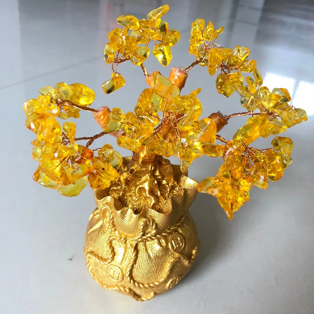 citrine crystal flower tree win money wealth and fortune legendary fengshui home decoration gift lucky | Дом и сад