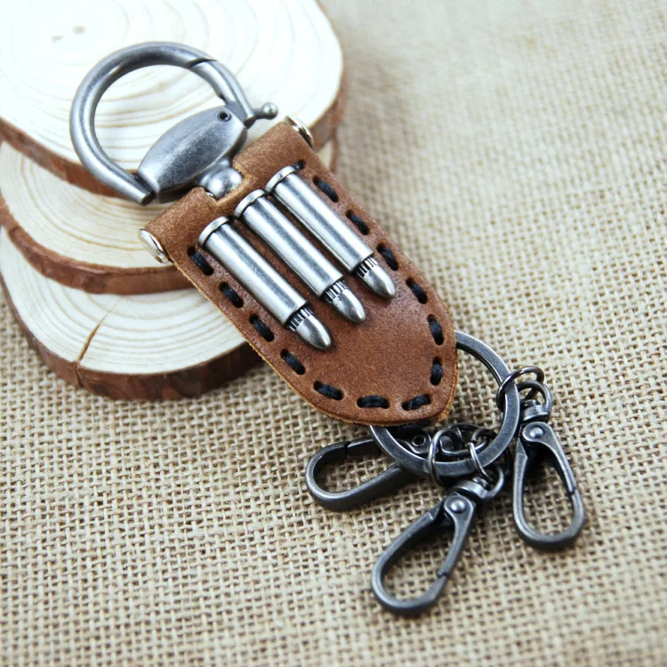

bullet model keychain key holder genuine leather retro key chain key ring high quality portachiavi chaveiro llaveros hombre
