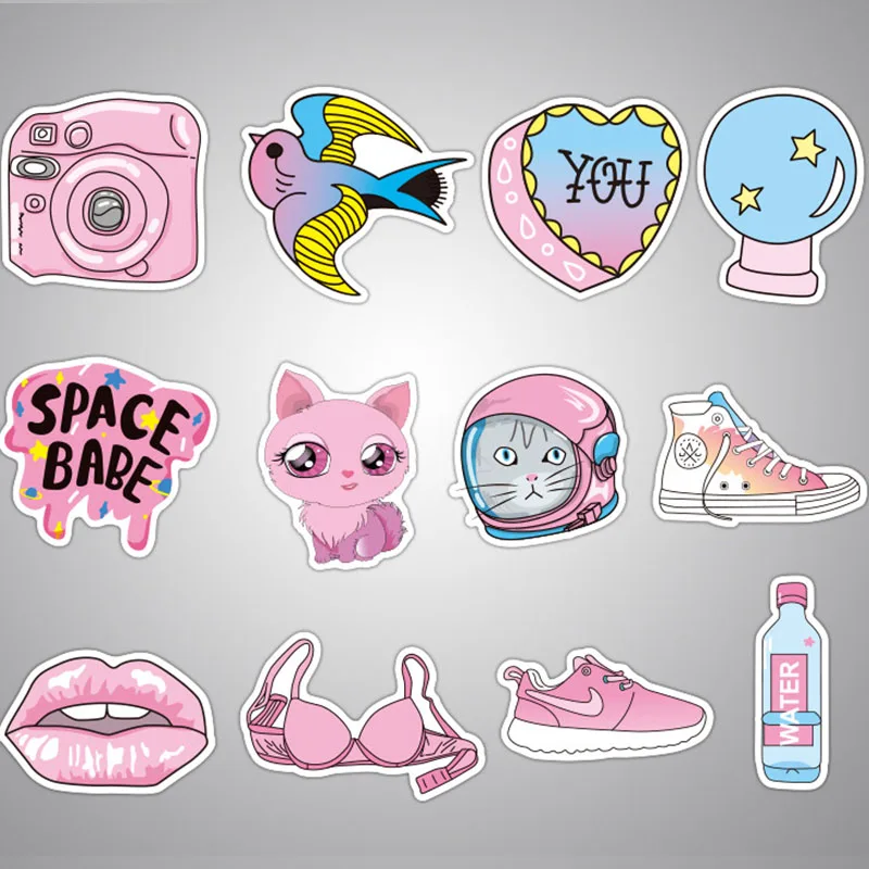 60pcs Cute Pink Girl Sticker Graffiti Punk Cool Stickers for Kids: Laptop, Skateboard, Suitcase, Bike Helmet image 3