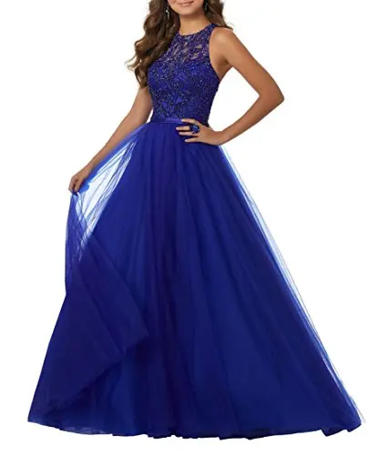 

Women's Floor Length Beaded Tulle Evening Dress A-line Formal Mother Of The Bride Dresses Evening Party Abiye Gece Elbisesi