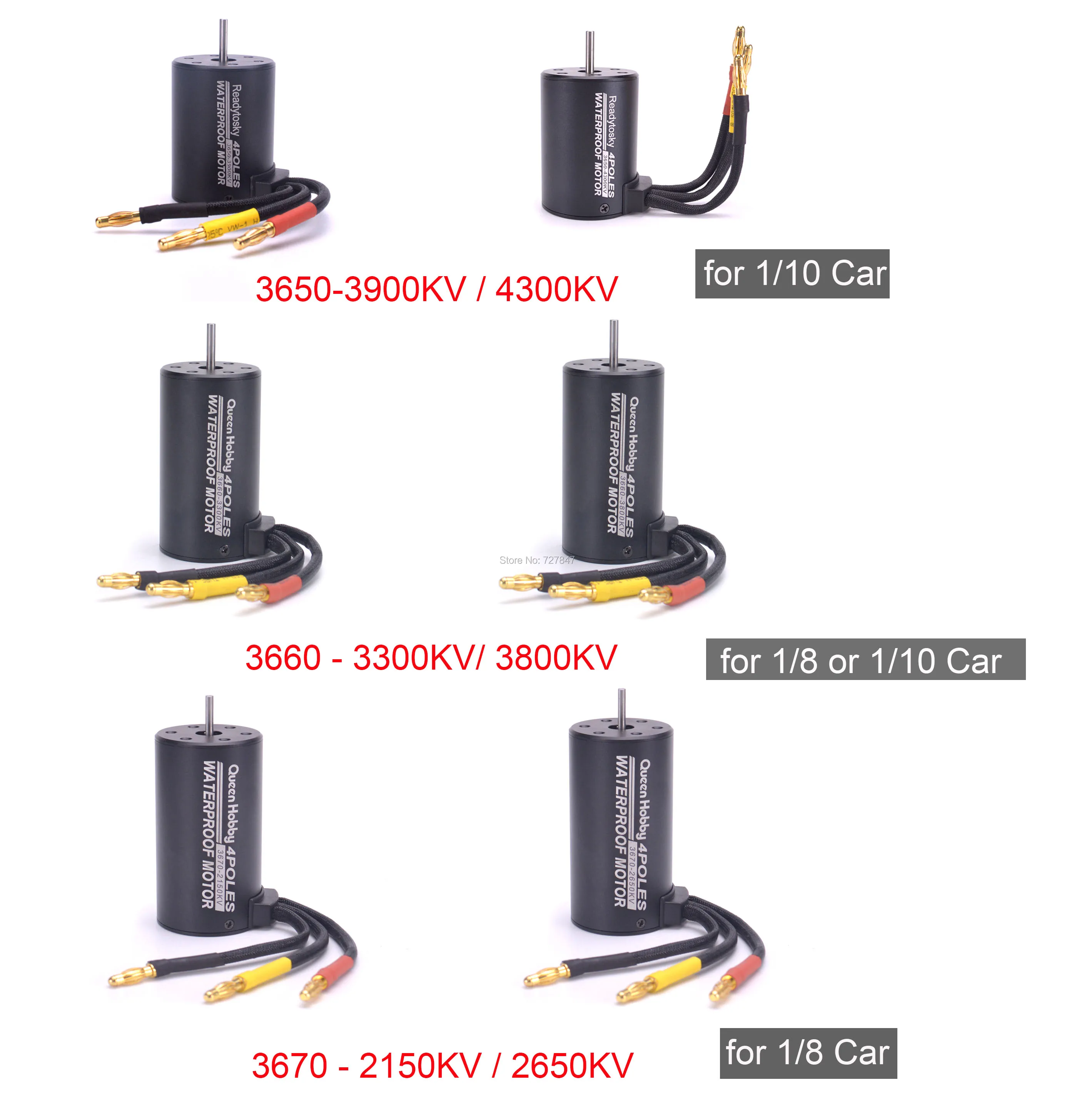 

NEW 3650 3900KV 4300KV / 3660 3300KV 3800KV / 3670 2150KV 2650KV Waterproof Brushless Motor for 1/ 8 or 1/10 RC Car ESC Racing