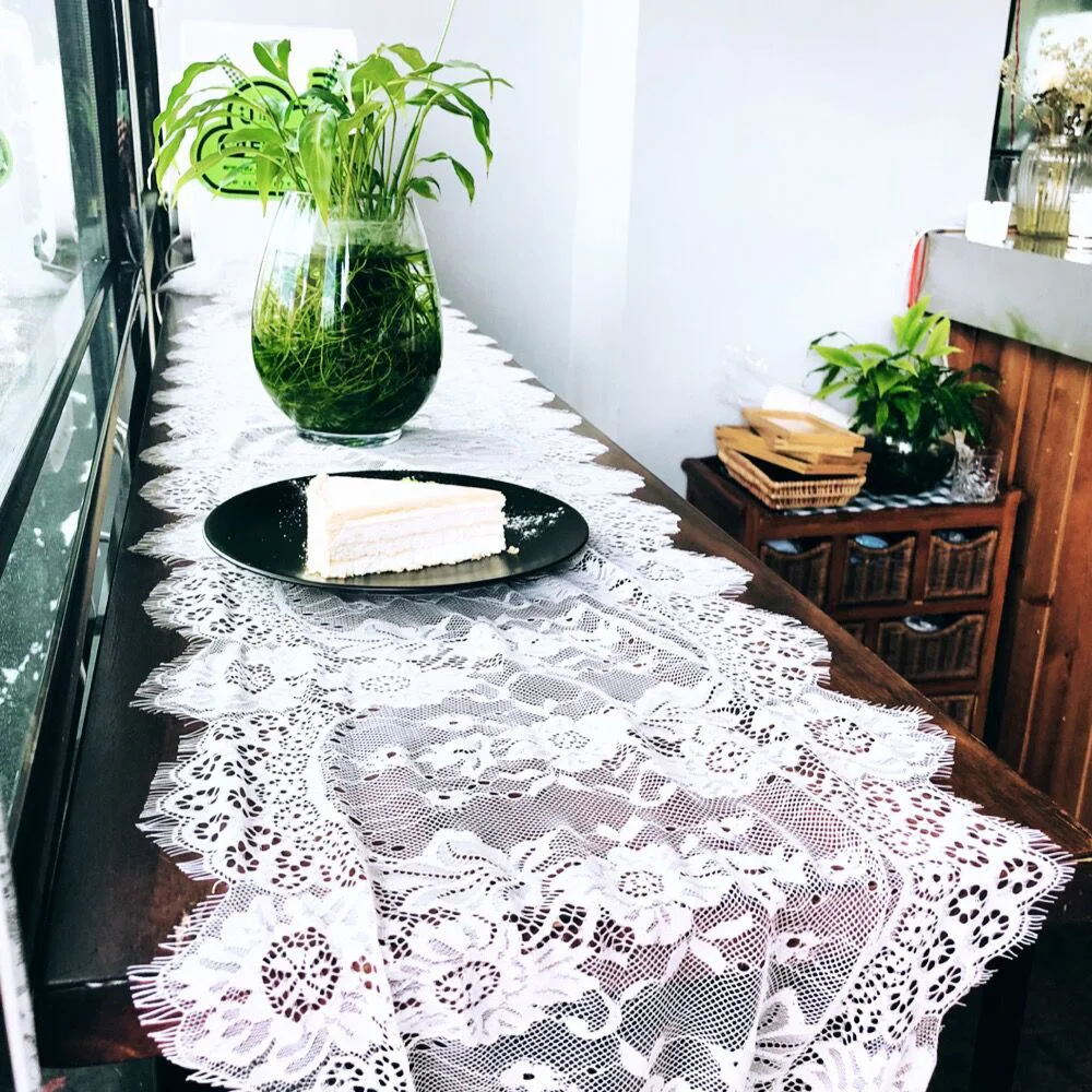 

White Lace Table Runner Home Textile Boho Theme Party Wedding Decoration Tablecloth Floral Pattern Vintage Look 35x300cm