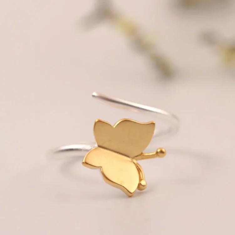 golden butterfly Rings 100% Sterling 925 silver Jewelry Vintage Adjustable rings for women gift