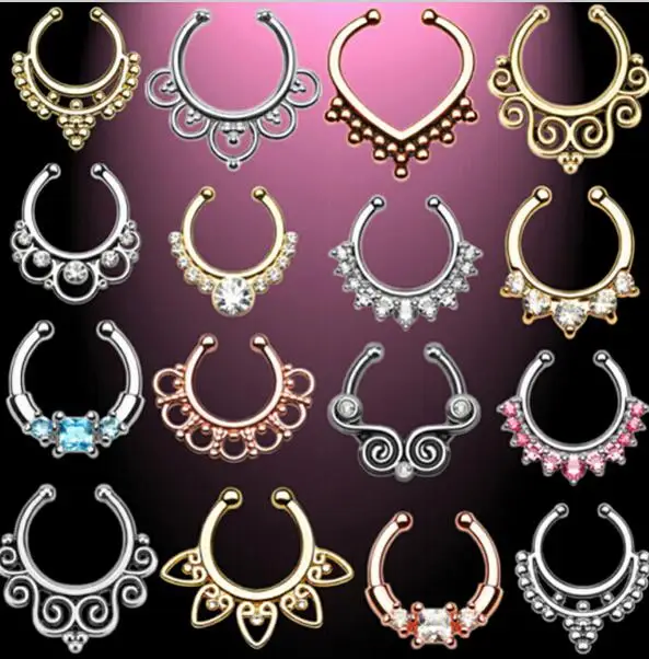 

kylie jenner 2pcs/lot Real Ear Plugs Fake Septum Non Piercing Fake Nose Ring Clip On Boby Rings Stud False Septum Jewelry