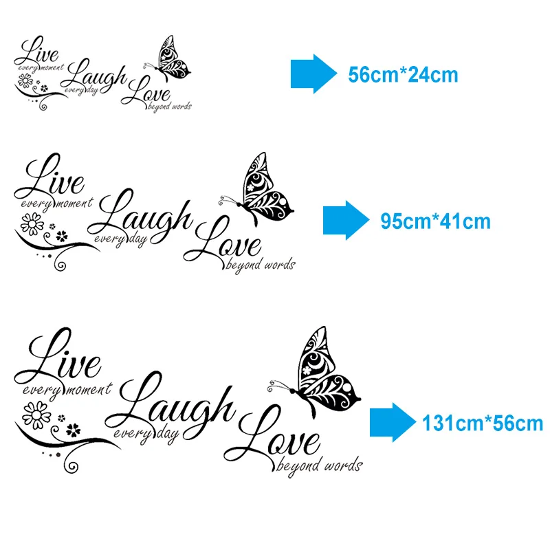 Color : Red-95X41CM Live Laugh Love Butterfly Flower Wall Art Sticker Modern Wall Decals Quotes Vinyls Stickers Wall Stickers Home Decor Living Room