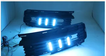 

eOsuns led drl daytime running light for Skoda kodiak 2017-2018 with yellow turn signals and blue night running light