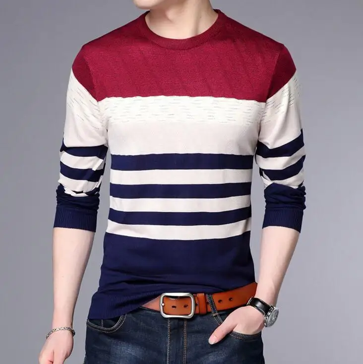 Мужская брендовая одежда на весну, осень и зиму, пуловер, мужская повседневная полосатая приталенная трикотажная одежда, трикотажный свитер - Color: C02