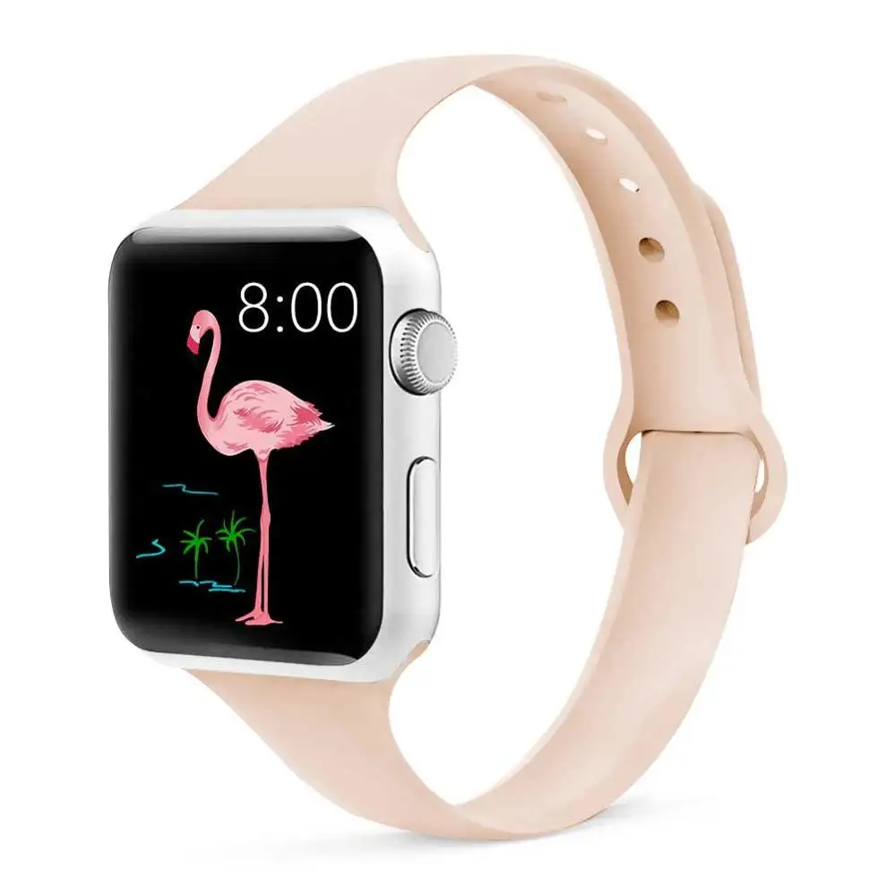 Slim Strap for Apple watch band apple watch 5 4 44mm 40mm iwatch 4 3 2 1 42mm 38mm slim silicone correa bracelet Accessories - Цвет ремешка: pink sand 23