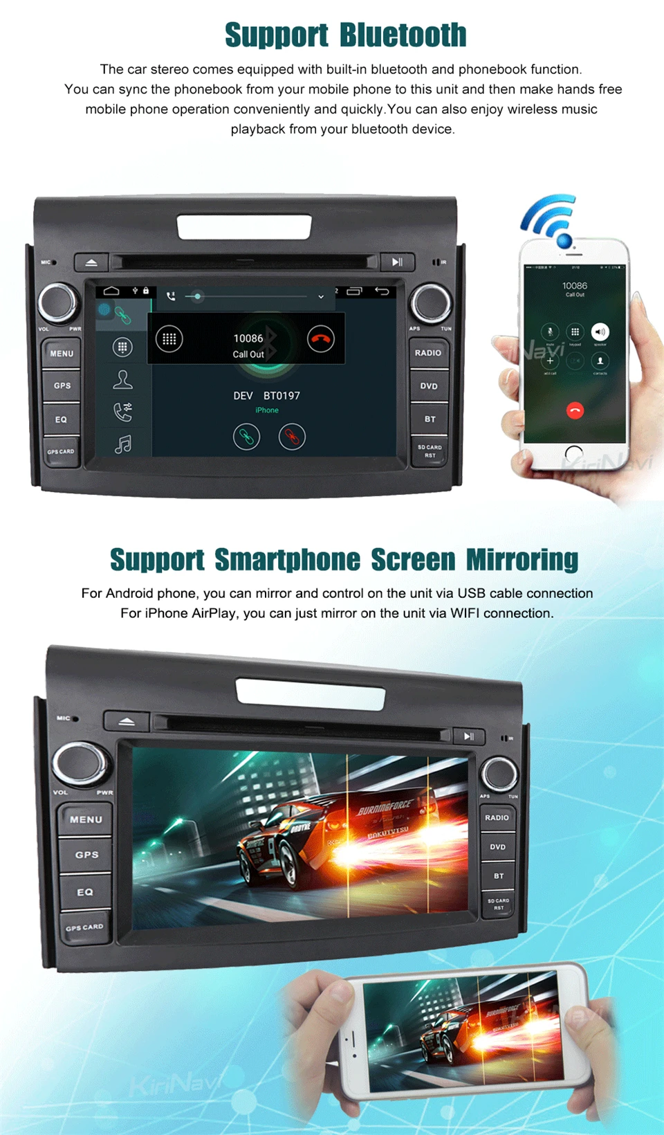 Sale KiriNavi Octa core 4G LET android 7 touch screen car dvd player for honda crv multimedia system 2012+  gps support 4K 4G 4