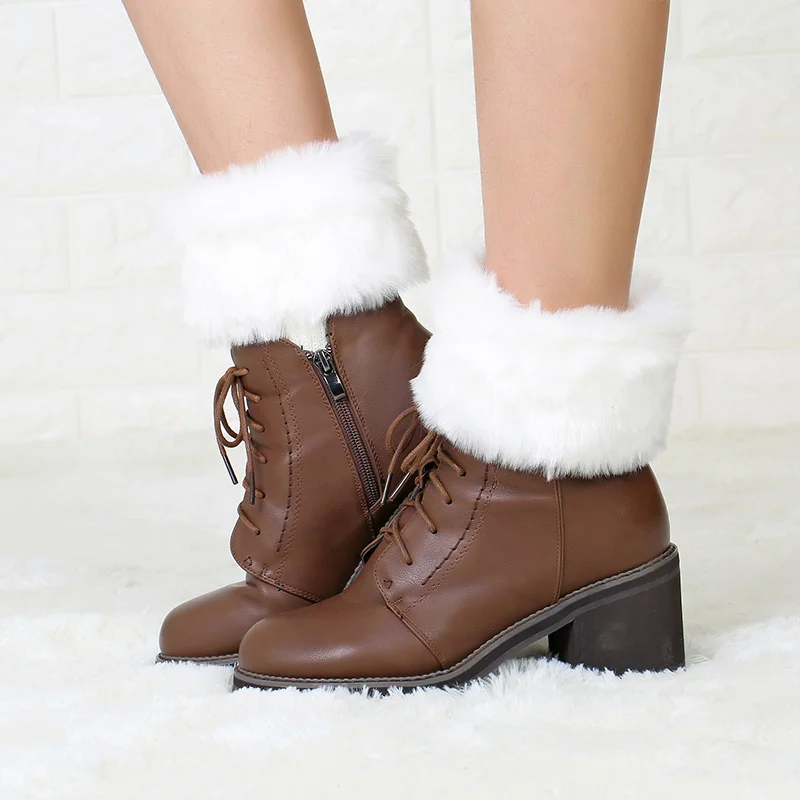 Fake Fur Winter Women Leg Warmers Solid Warm Boots Cuff Fashion Knitted Leg Warmers Crochet Knit FurTrim Leg Warmers Cuffs  (22)