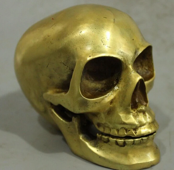 

Chinese Folk Copper Bronze Skeleton Devil's Skull death-head Rohan head Statue R0707