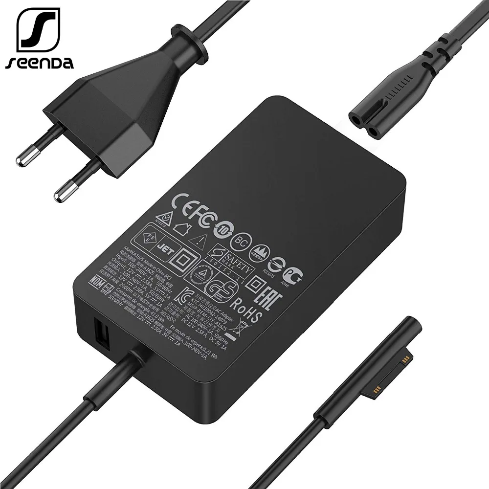 SeenDa 12 V 2.58A 36 W شاحن الجهاز اللوحي الاتحاد الأوروبي التوصيل محول الطاقة ل مايكروسوفت السطح برو 3 4 5 (i5 /i7) مع USB ميناء الشحن